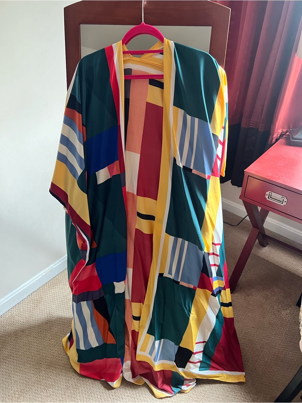Colorblock Geometric Kimono Robe